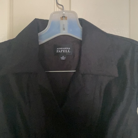 Adrianna Papell size 8 Black 70% Silk Dress 1/2 button front. Zip side - Picture 7 of 14